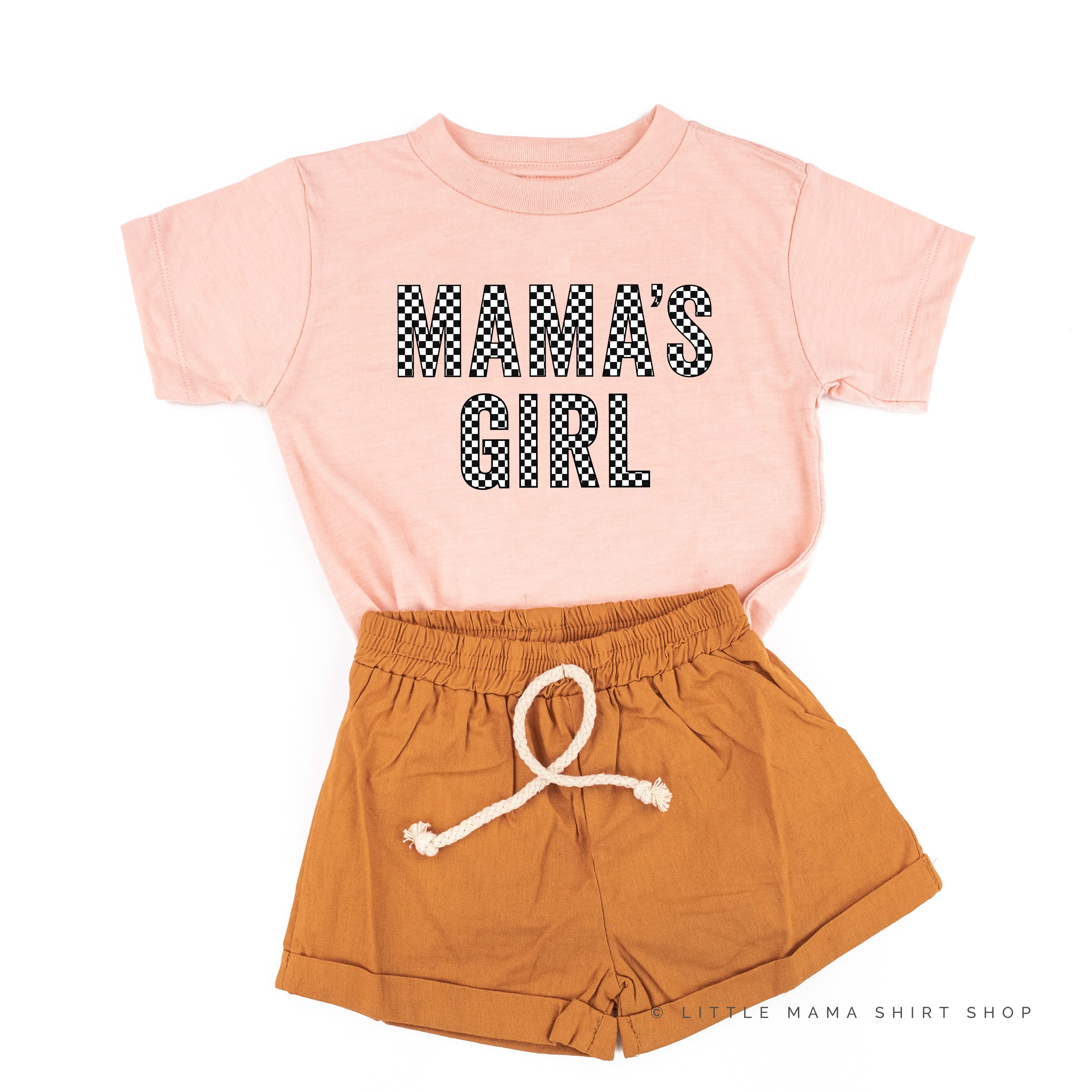 BLOCK FONT CHECKERS - MAMA'S GIRL - Short Sleeve Child Shirt Little Mama Shirt Shop