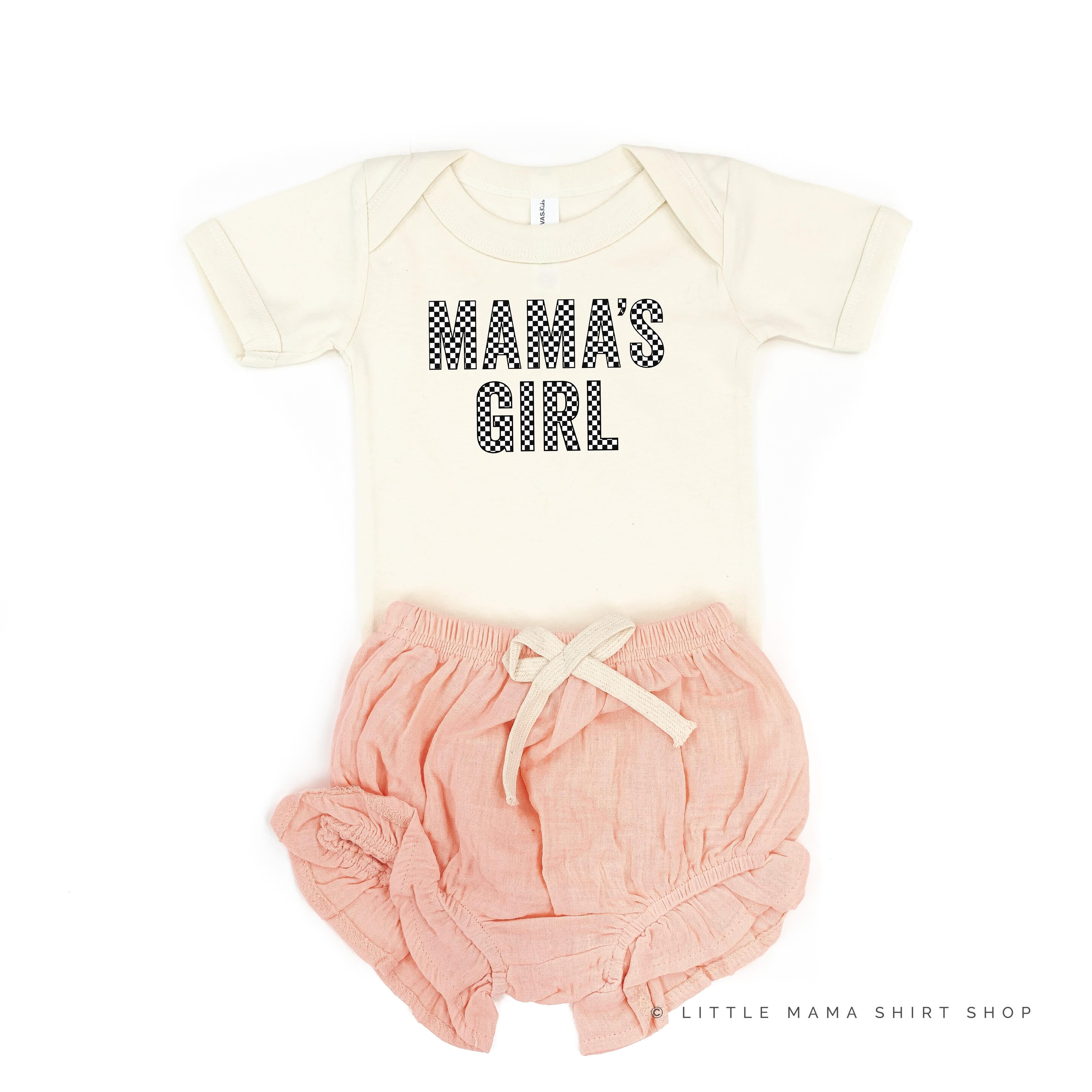 BLOCK FONT CHECKERS - MAMA'S GIRL - Short Sleeve Child Shirt Little Mama Shirt Shop
