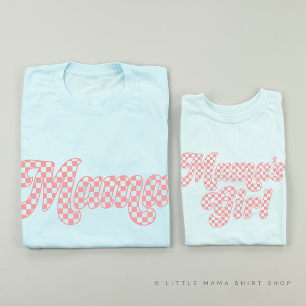 RETRO CHECKERS - MAMA+MAMA'S GIRL - PINK DESIGN - Set of 2 Matching Shirts