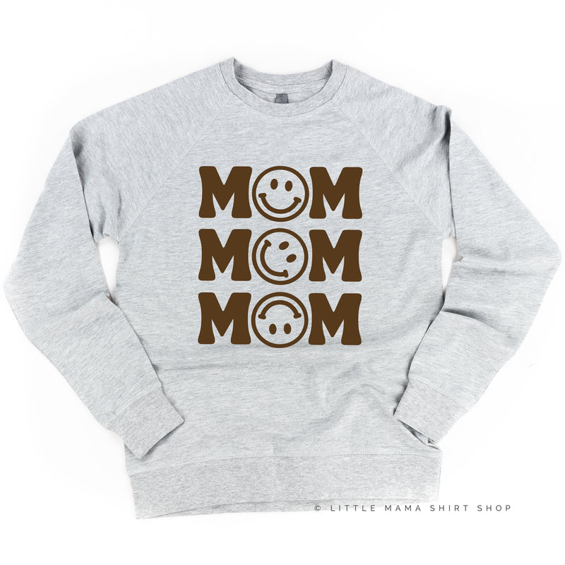 MOM x3 (Smiley Face) w/ Small Smiley Face on Back - Lightweight Pullover Sweater