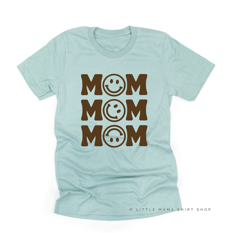 MOM x3 (Smiley Face) w/ Small Smiley Face on Back - Unisex Tee