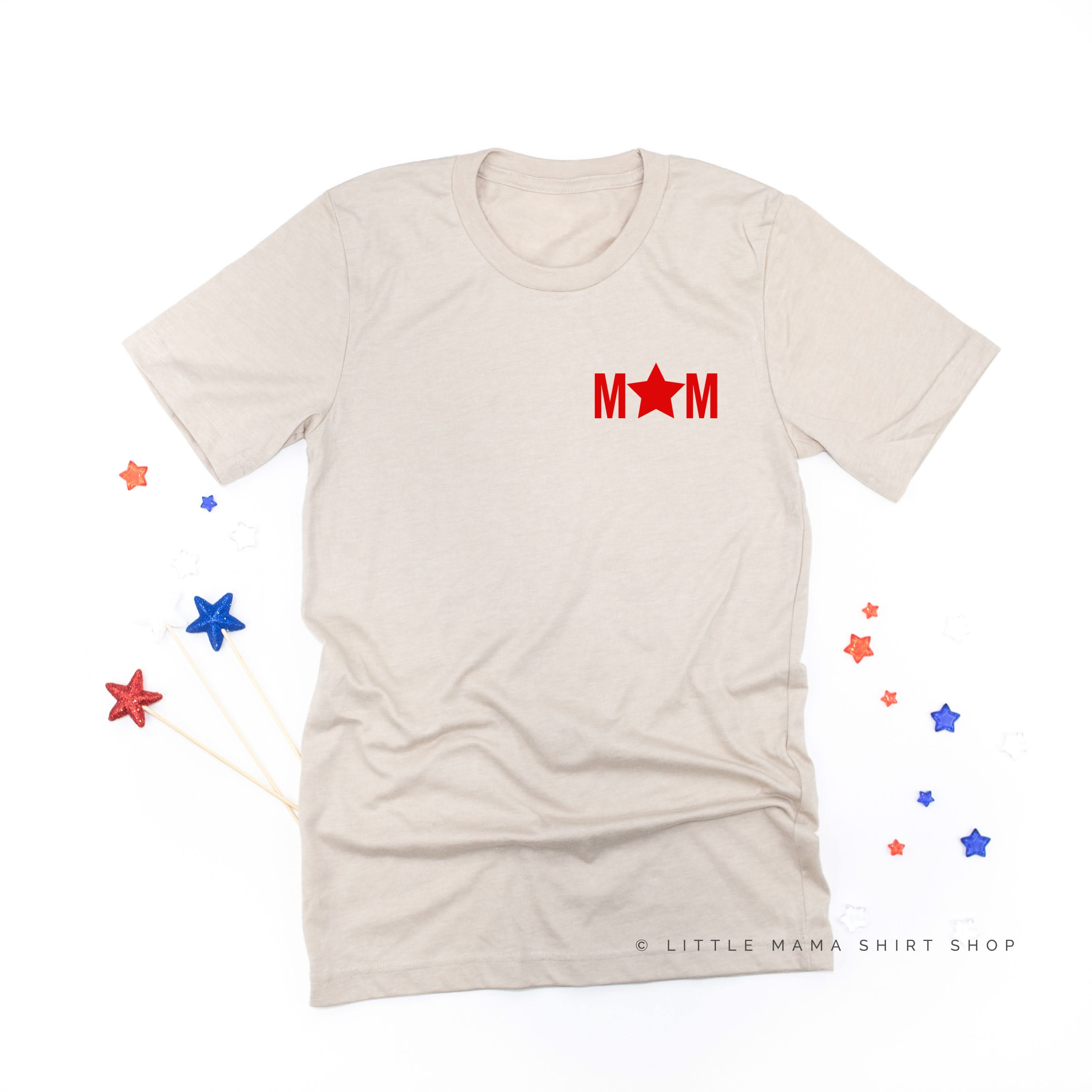 MOM - Pocket (Star) - Unisex Tee Little Mama Shirt Shop