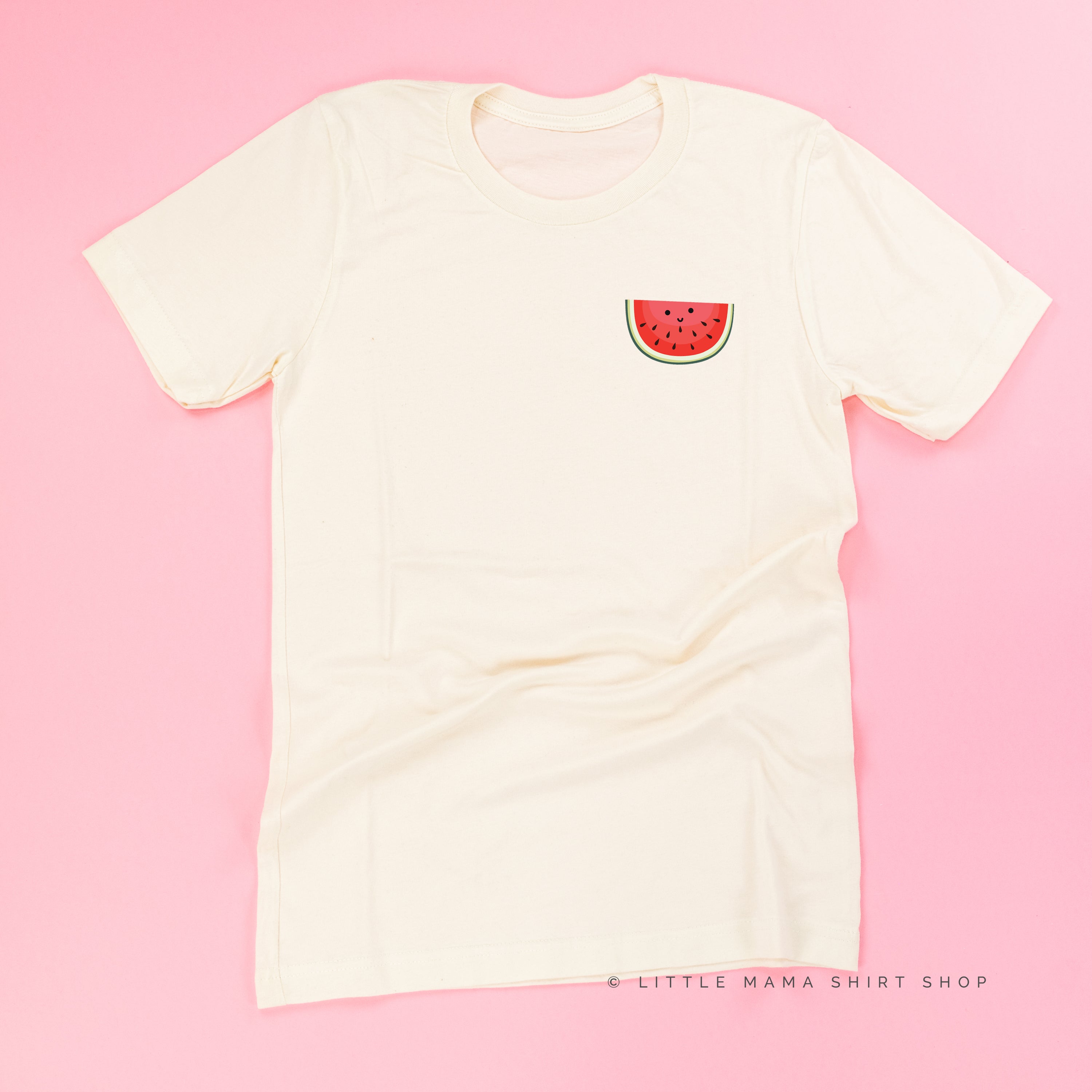 Pocket Fruit (Front) w/ Group of Smiley Fruit (Back) - Unisex Tee Little Mama Shirt Shop