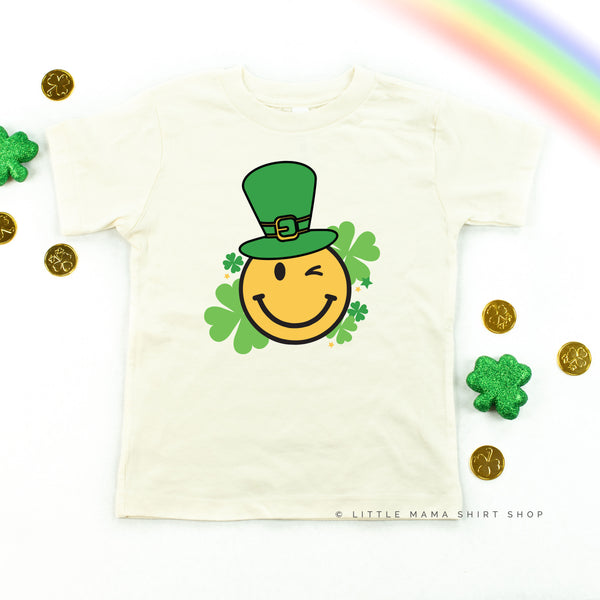 Leprechaun Smiley w/ Shamrocks - Short Sleeve Child Shirt