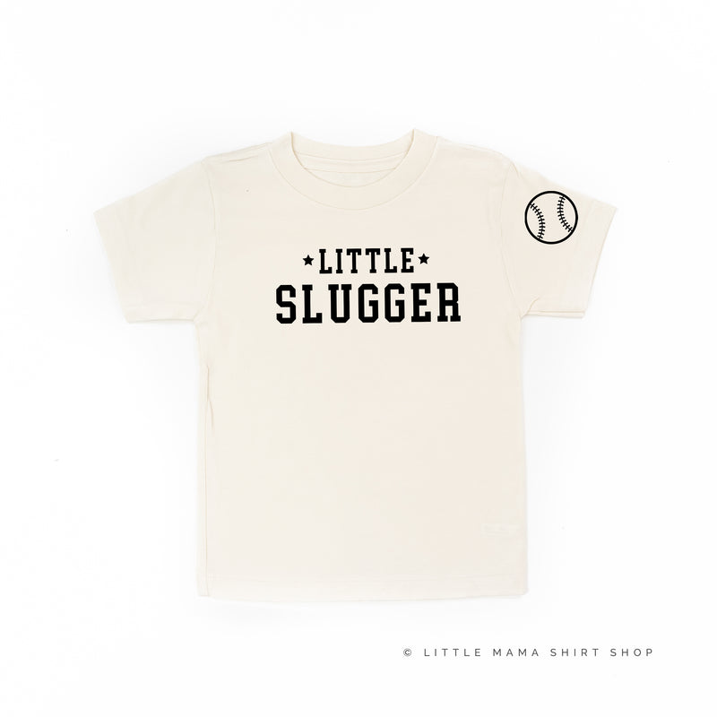 Little Slugger - Baseball Detail on Sleeve - Short Sleeve Child Shirt