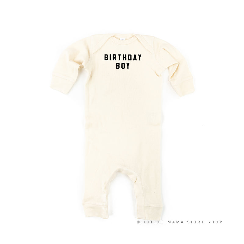 BIRTHDAY BOY - BLOCK FONT - One Piece Infant Sleeper