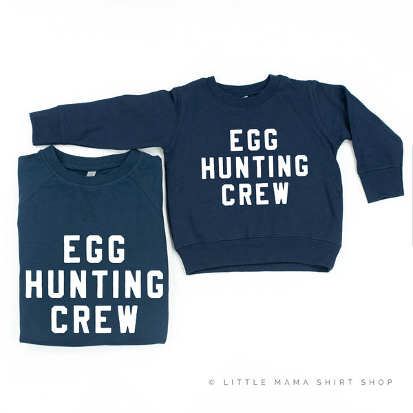 BLOCK FONT - Egg Hunting Crew - Set of 2 Matching NAVY Sweaters