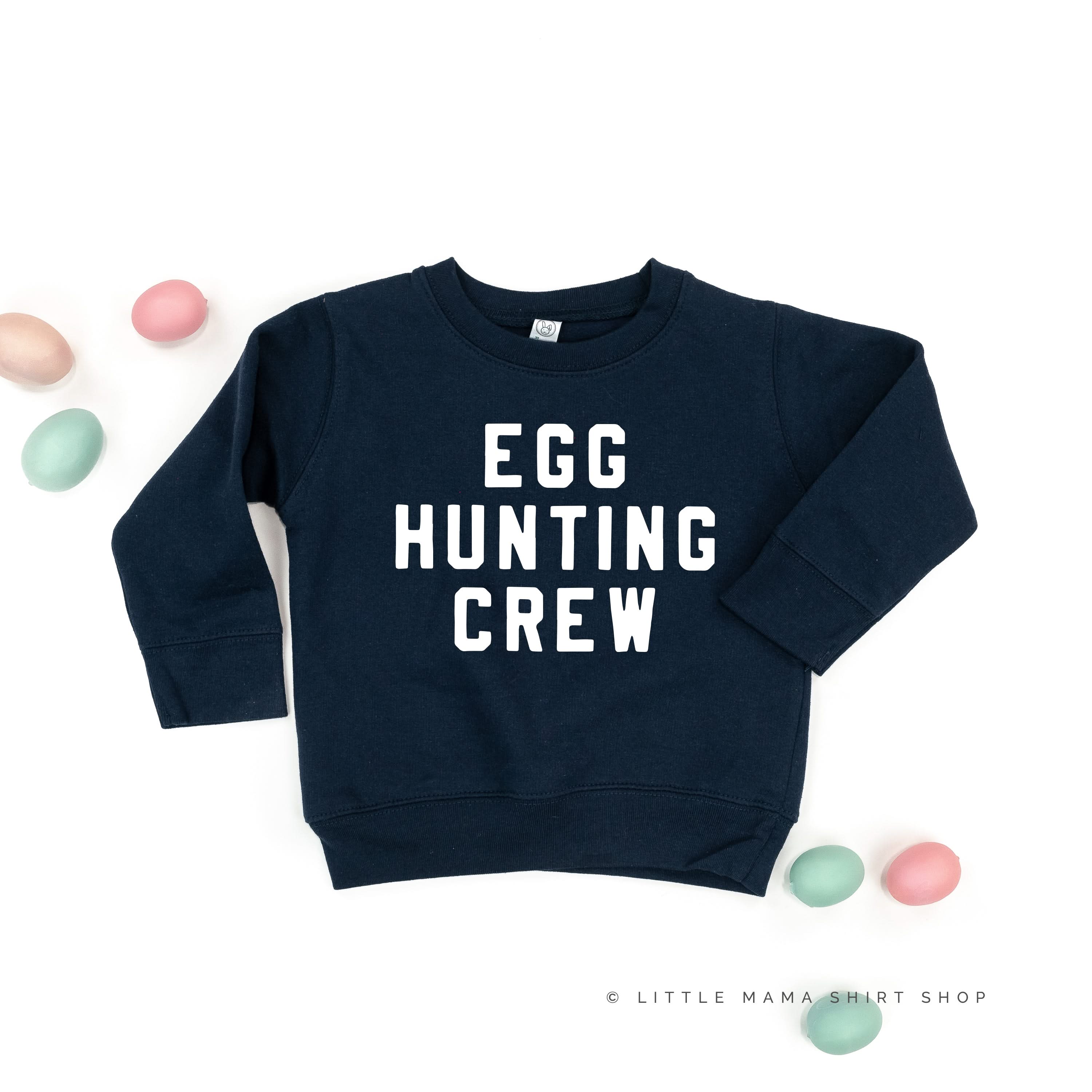 Block Font - Egg Hunting Crew - Child Sweater Little Mama Shirt Shop