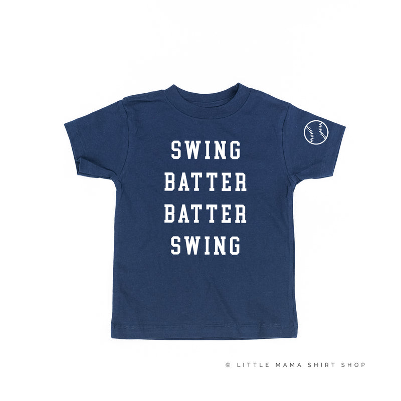 Swing Batter Batter Swing - Baseball Detail on Sleeve - Short Sleeve Child Shirt