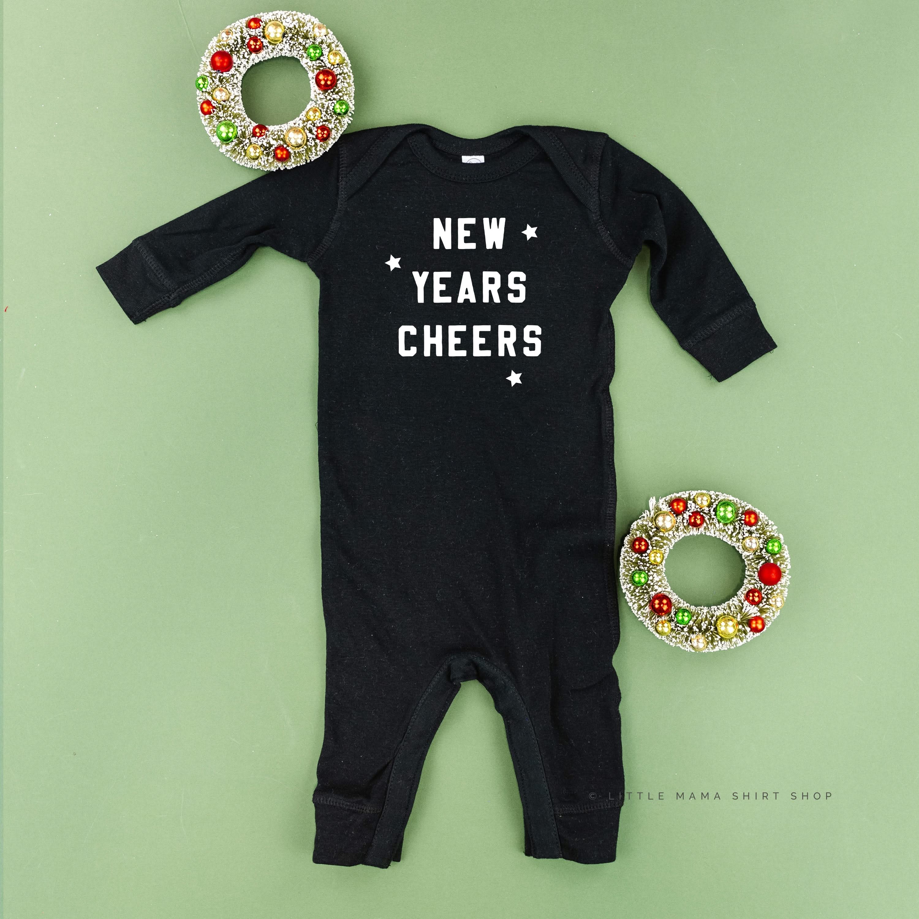 New Years Cheers - Block Font - Baby Sleeper Little Mama Shirt Shop