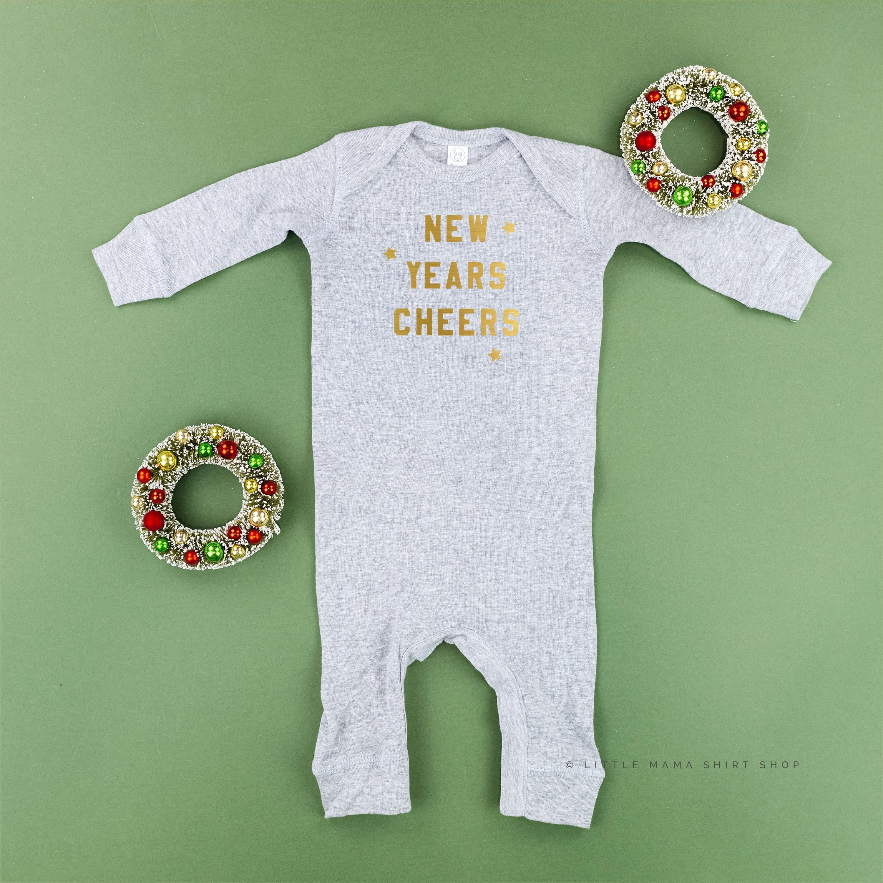 New Years Cheers - Block Font - Baby Sleeper Little Mama Shirt Shop