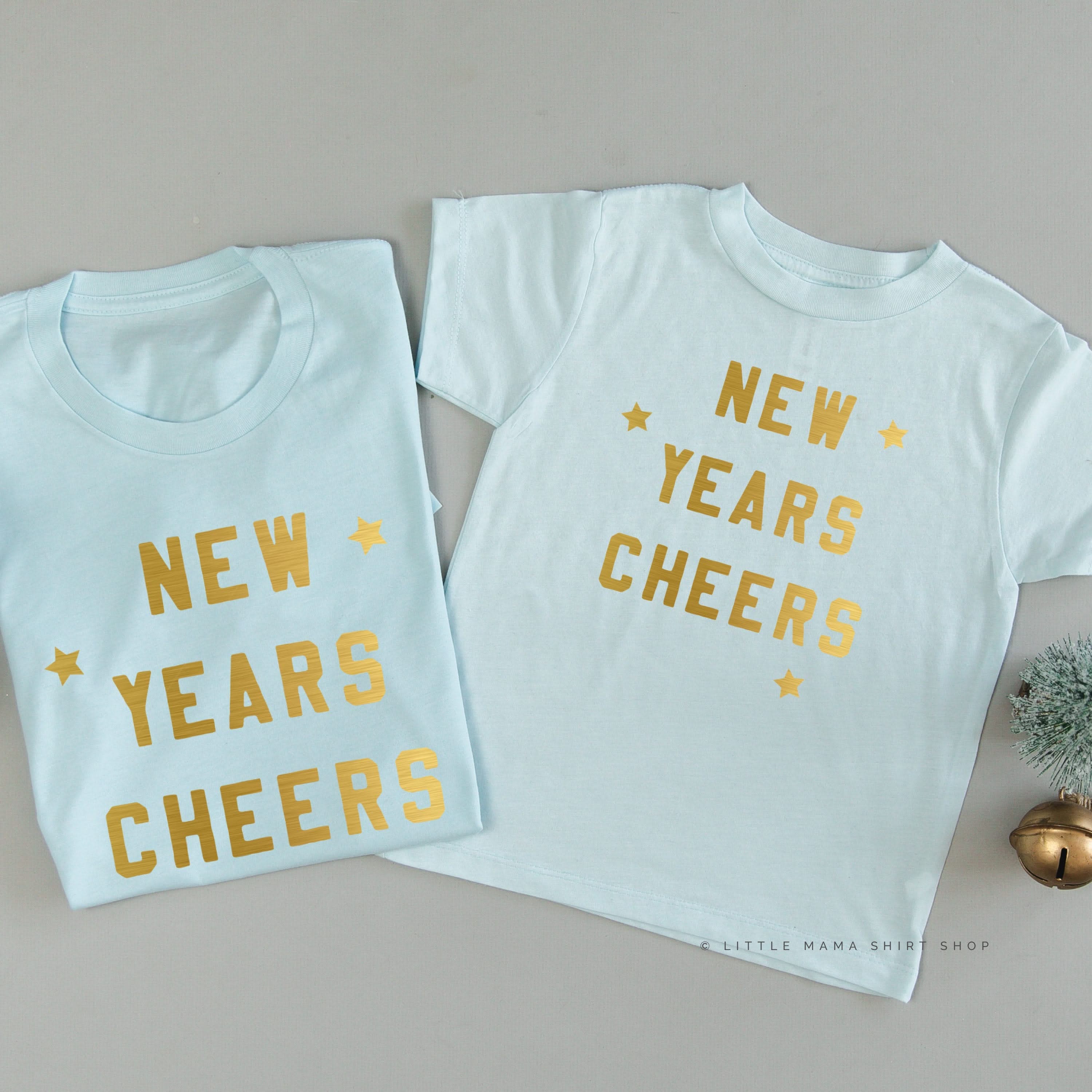 New Years Cheers - Block Font - Set of 2 Unisex Tees Little Mama Shirt Shop
