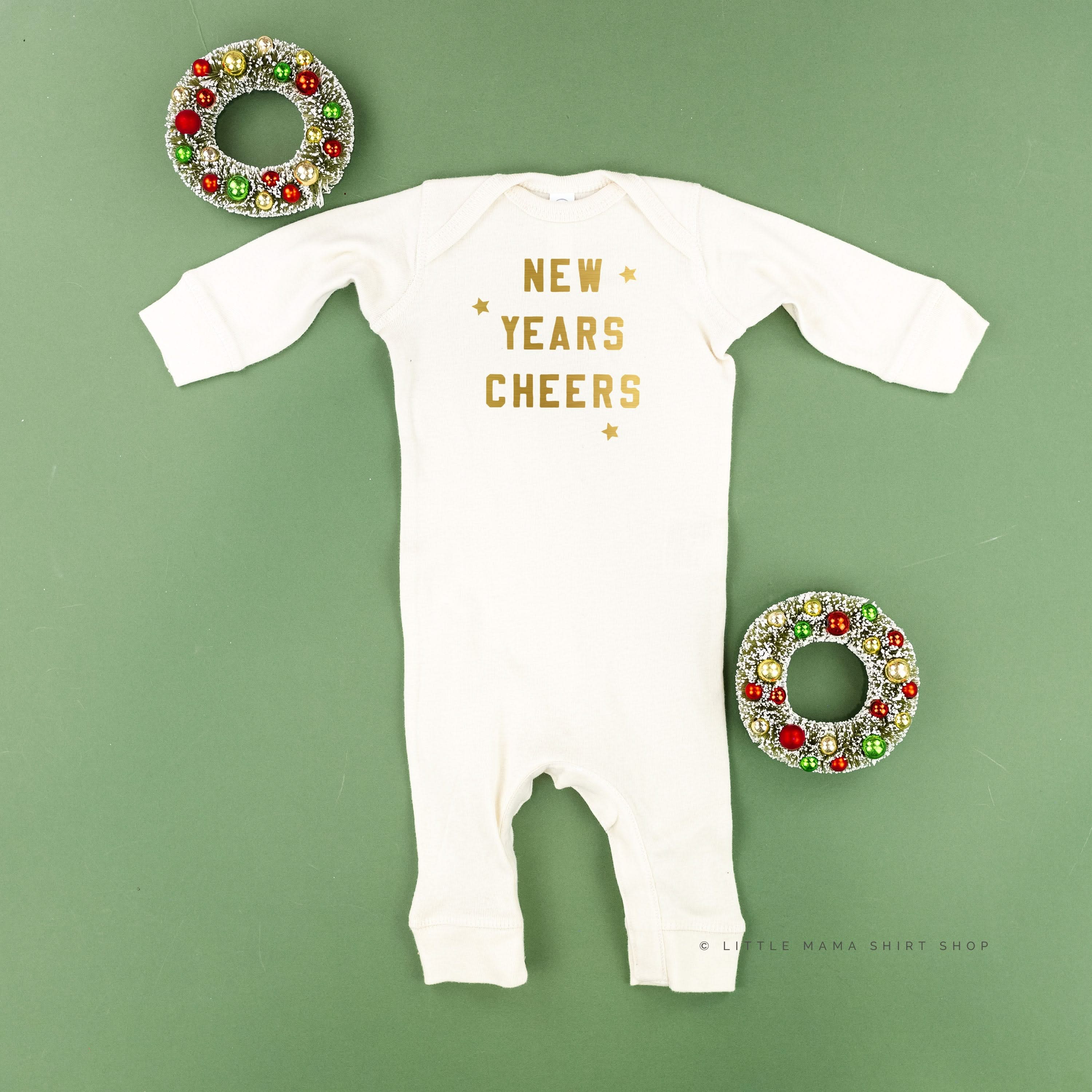 New Years Cheers - Block Font - Baby Sleeper Little Mama Shirt Shop