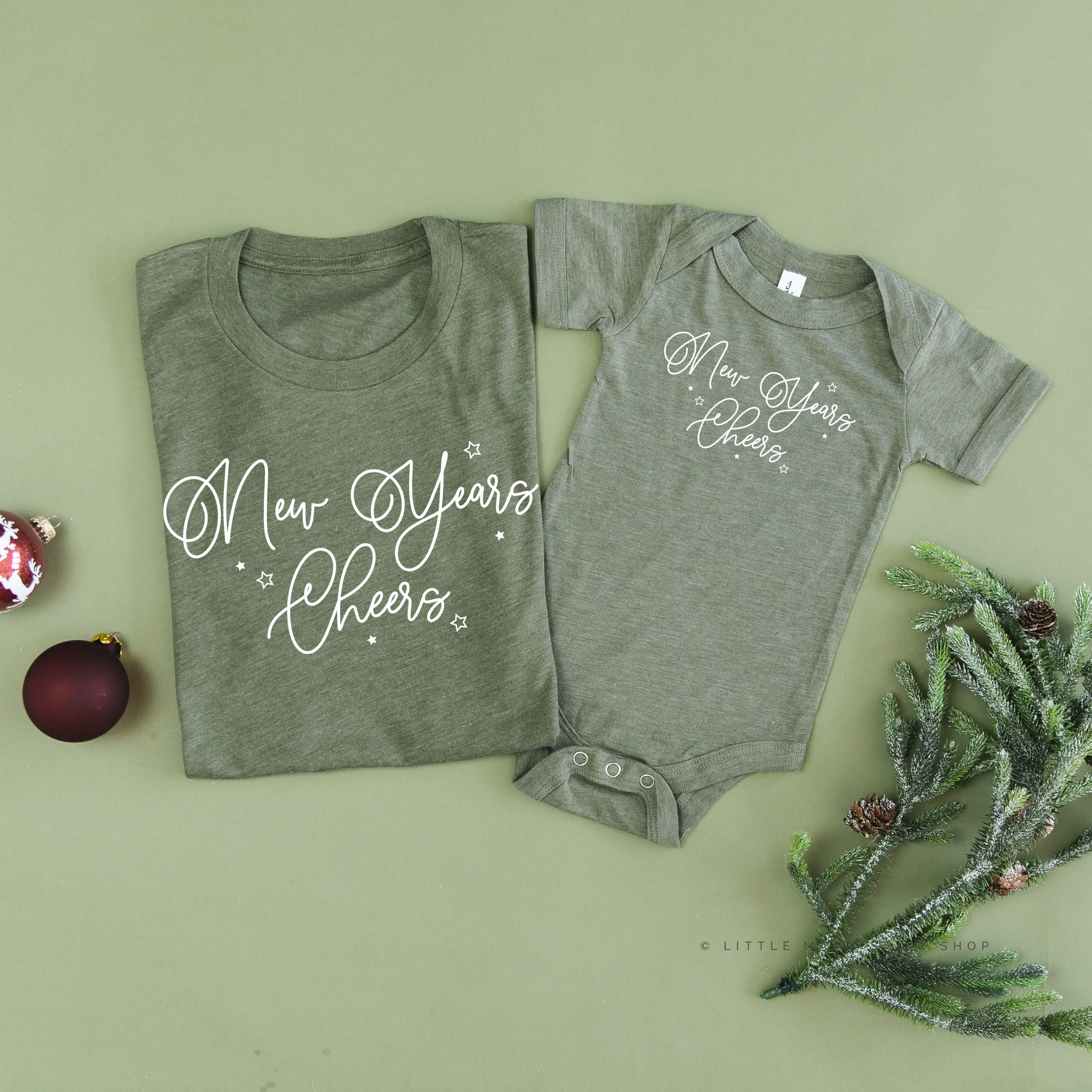 New Years Cheers - Stars/Script - Set of 2 Unisex Tees Little Mama Shirt Shop