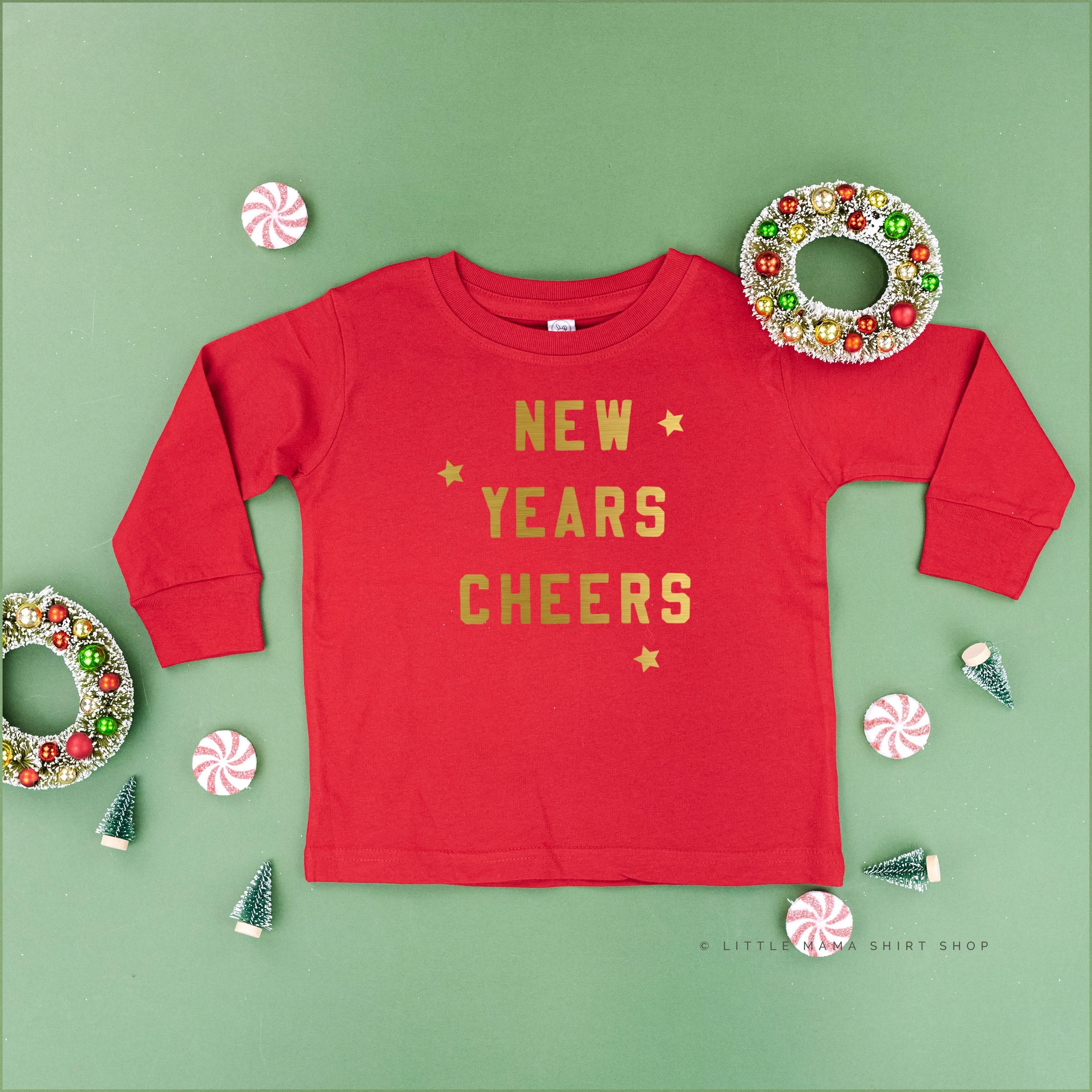 New Years Cheers - Block Font - Child LONG SLEEVE Tee Little Mama Shirt Shop