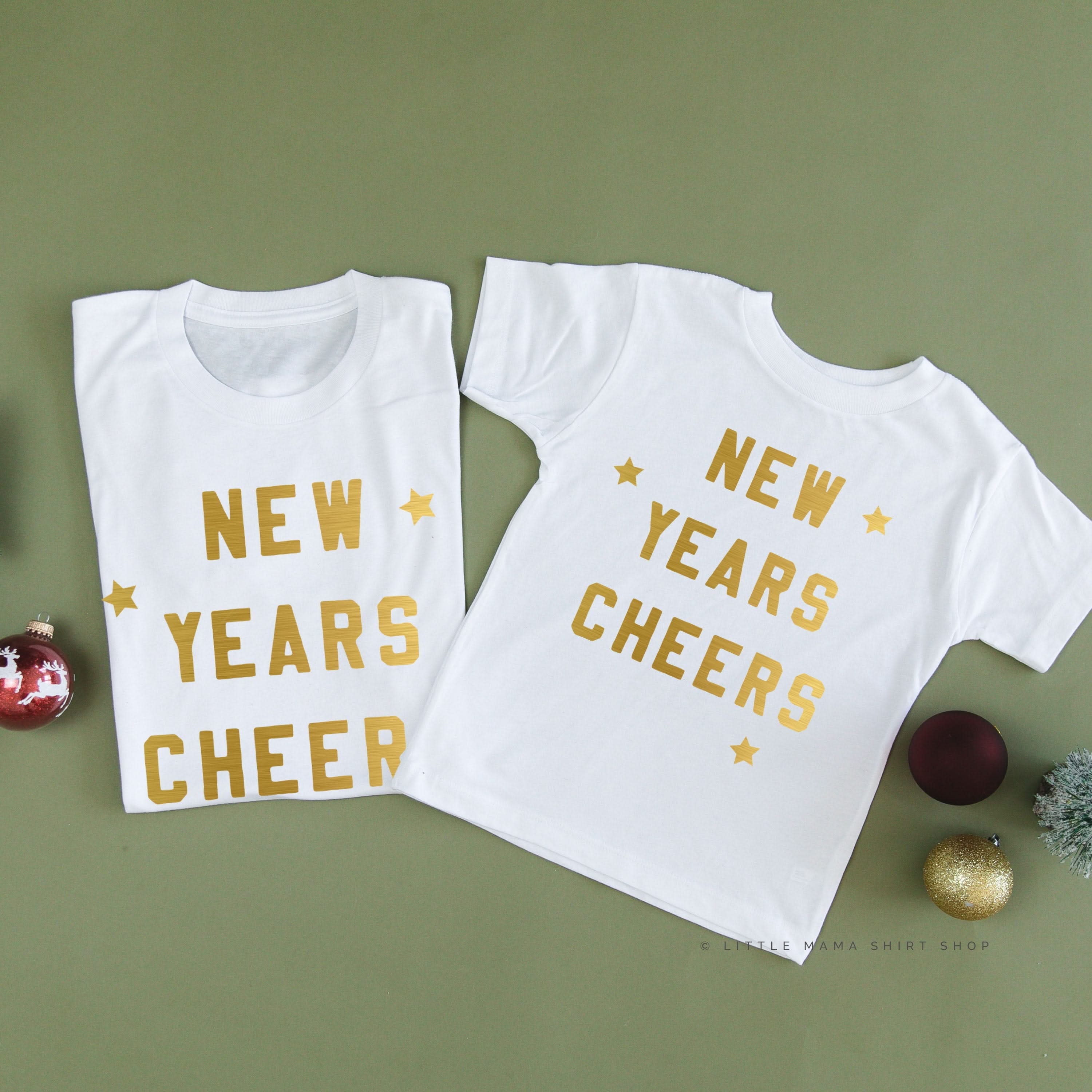 New Years Cheers - Block Font - Set of 2 Unisex Tees Little Mama Shirt Shop