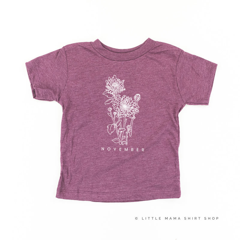 NOVEMBER BIRTH FLOWER - Chrysanthemum - Short Sleeve Child Shirt