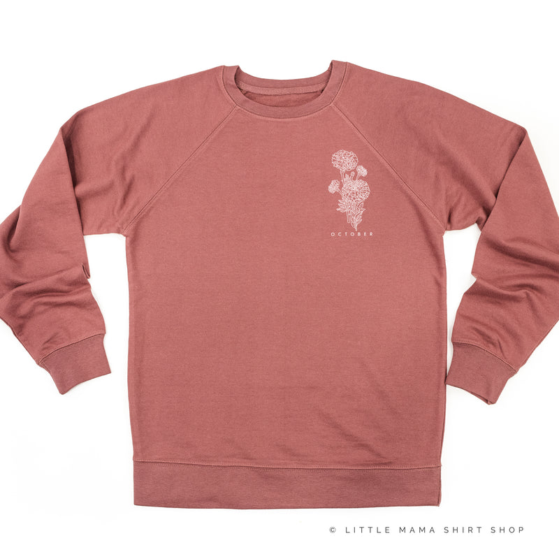 OCTOBER BIRTH FLOWER - Marigold - pocket - Lightweight Pullover Sweater