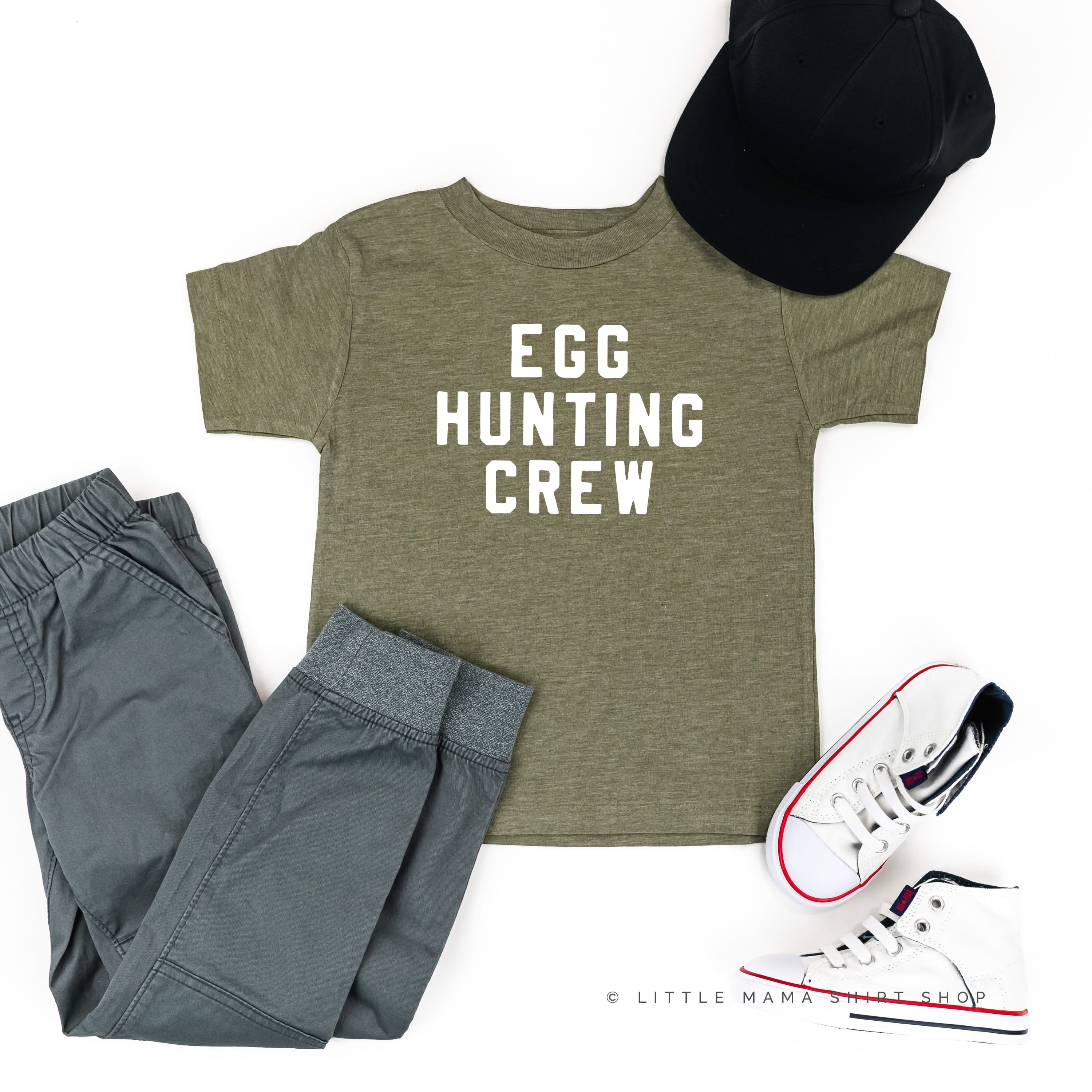 Block Font - Egg Hunting Crew - Child Tee Little Mama Shirt Shop