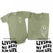 Living My Best Mom / Kid Life (w/ Melty Lightning Smileys) - Set of 2 Matching Shirts Little Mama Shirt Shop