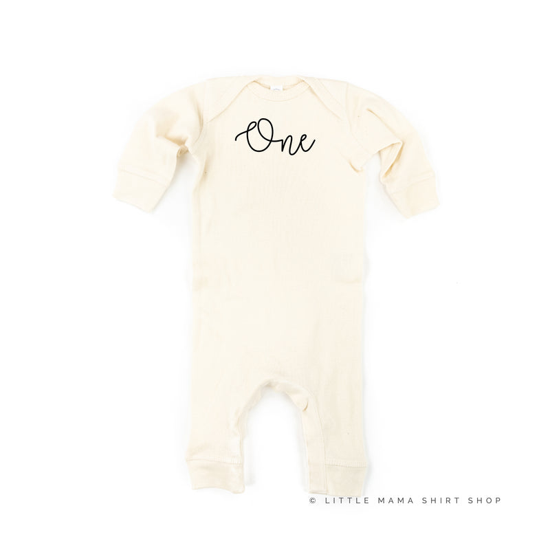 BIRTHDAY NUMBER - ONE - NEW CURSIVE - One Piece Infant Sleeper