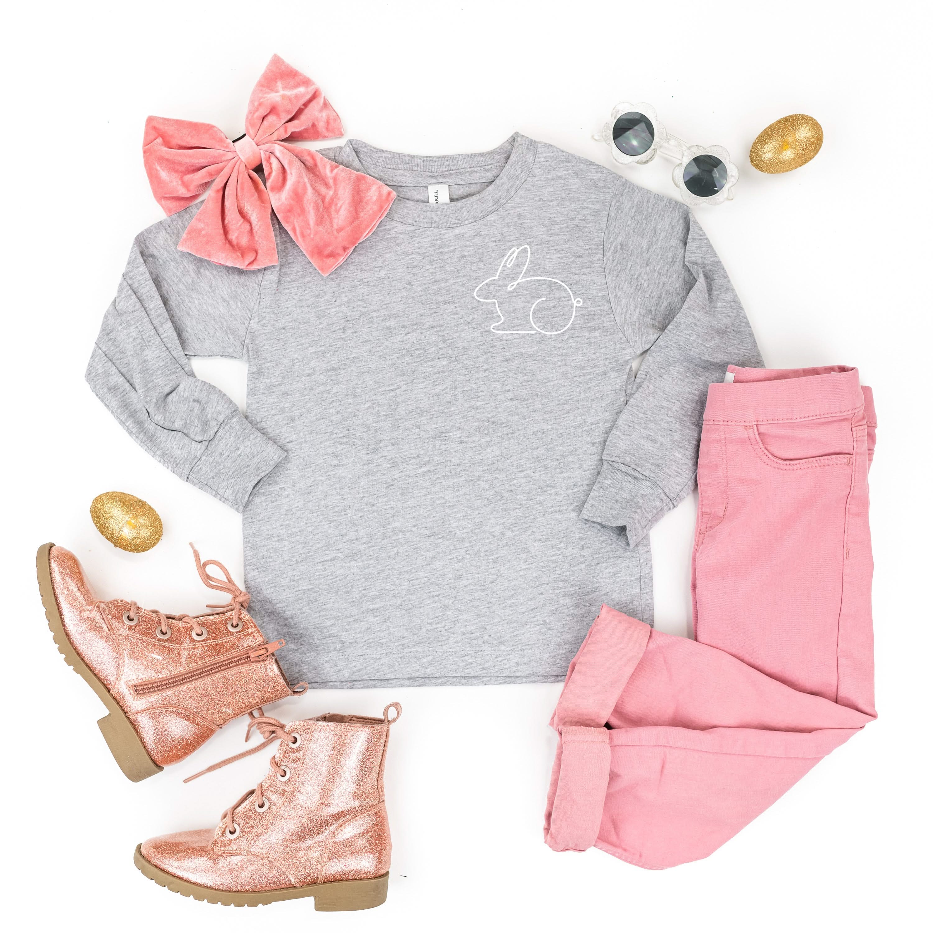 Outline Bunny (pocket) - Child LONG SLEEVE Tee Little Mama Shirt Shop