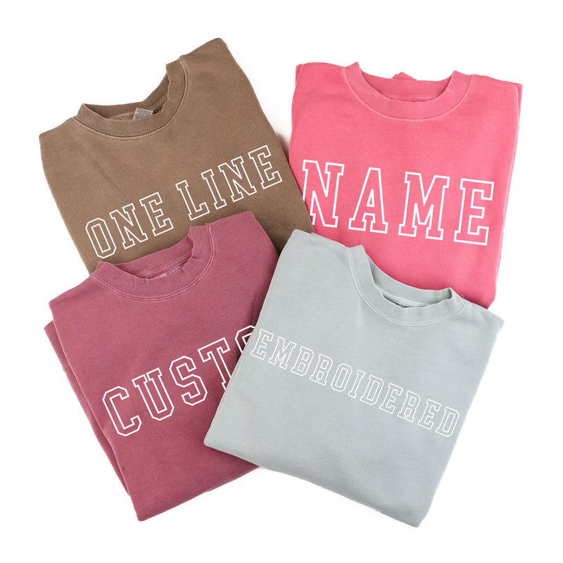 EMBROIDERED OUTLINE NAME PIGMENT CREWNECK - ENTER YOUR CUSTOM NAME! (White Thread)