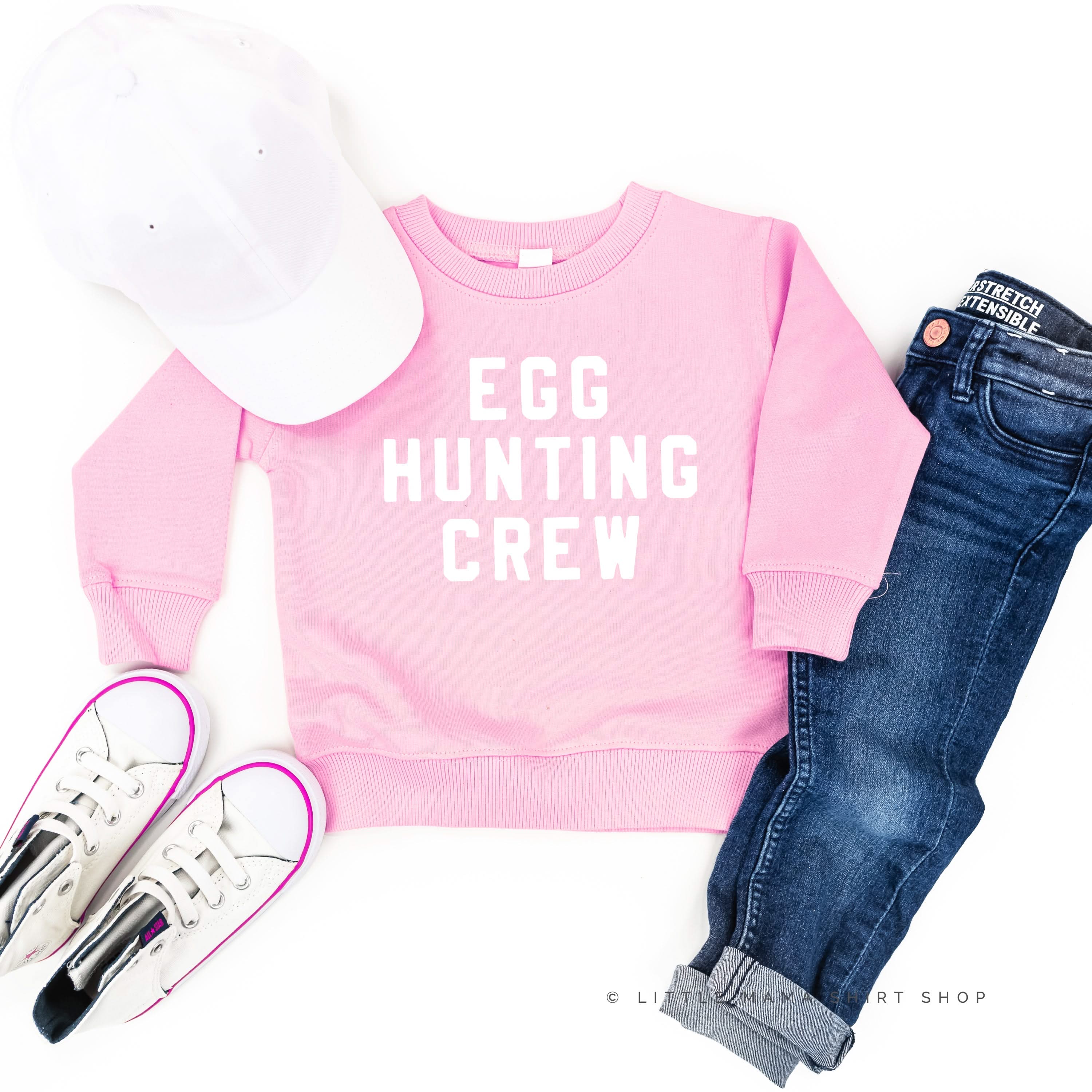 Block Font - Egg Hunting Crew - Child Sweater Little Mama Shirt Shop