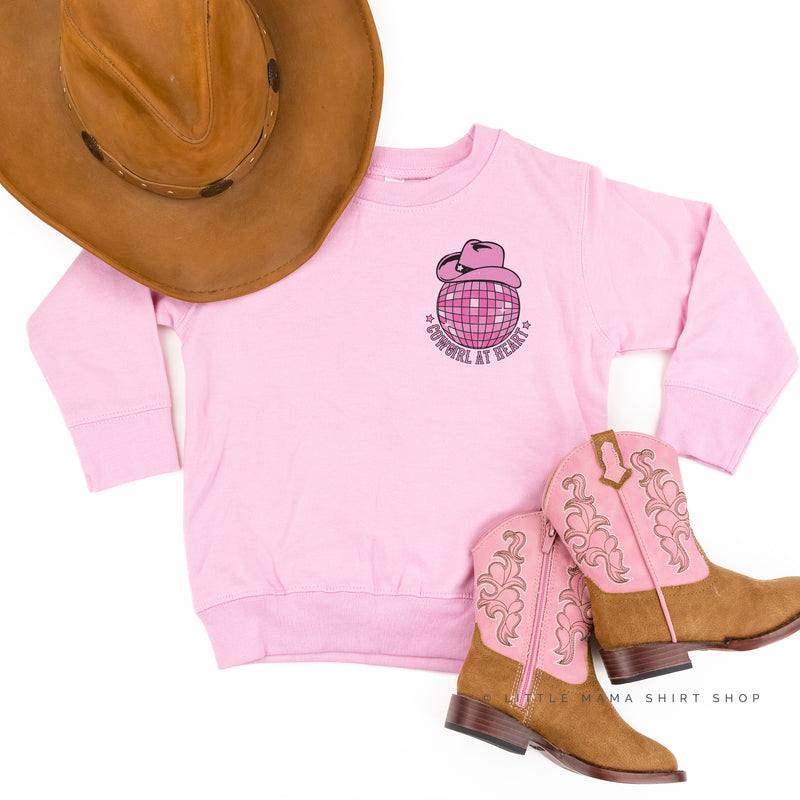 Cowgirl at Heart - Disco (Pocket) w/ Howdy x3 on Back - Distressed Design - Child Sweater
