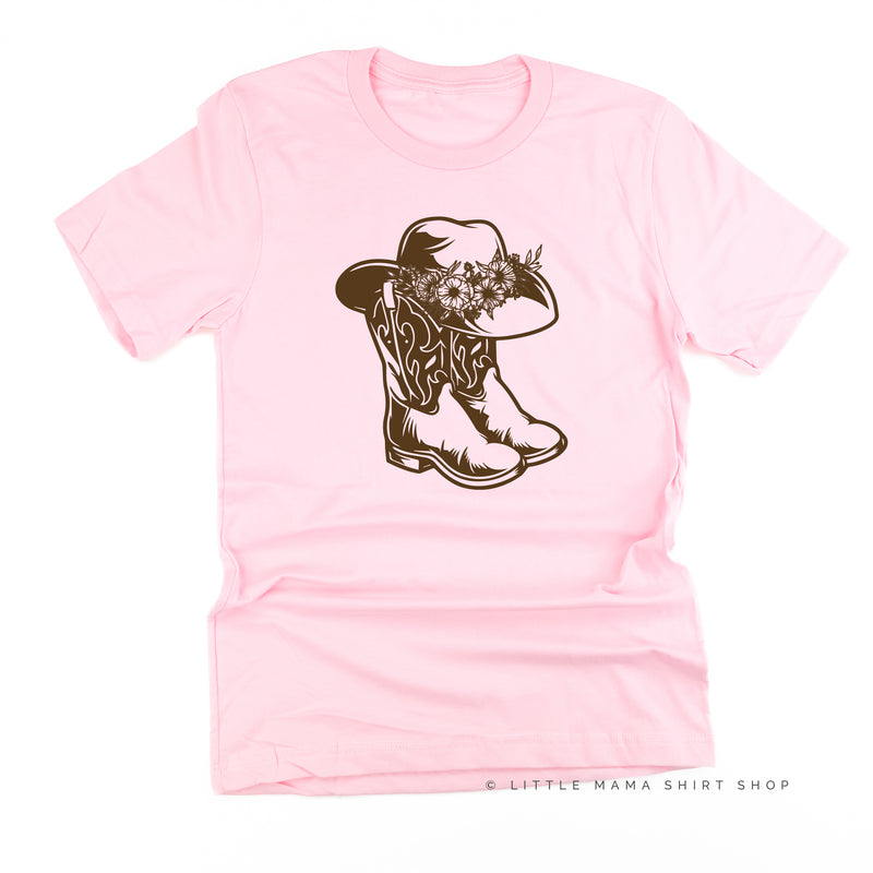 Cowgirl Boots w/ Hat and Flowers - Unisex Tee