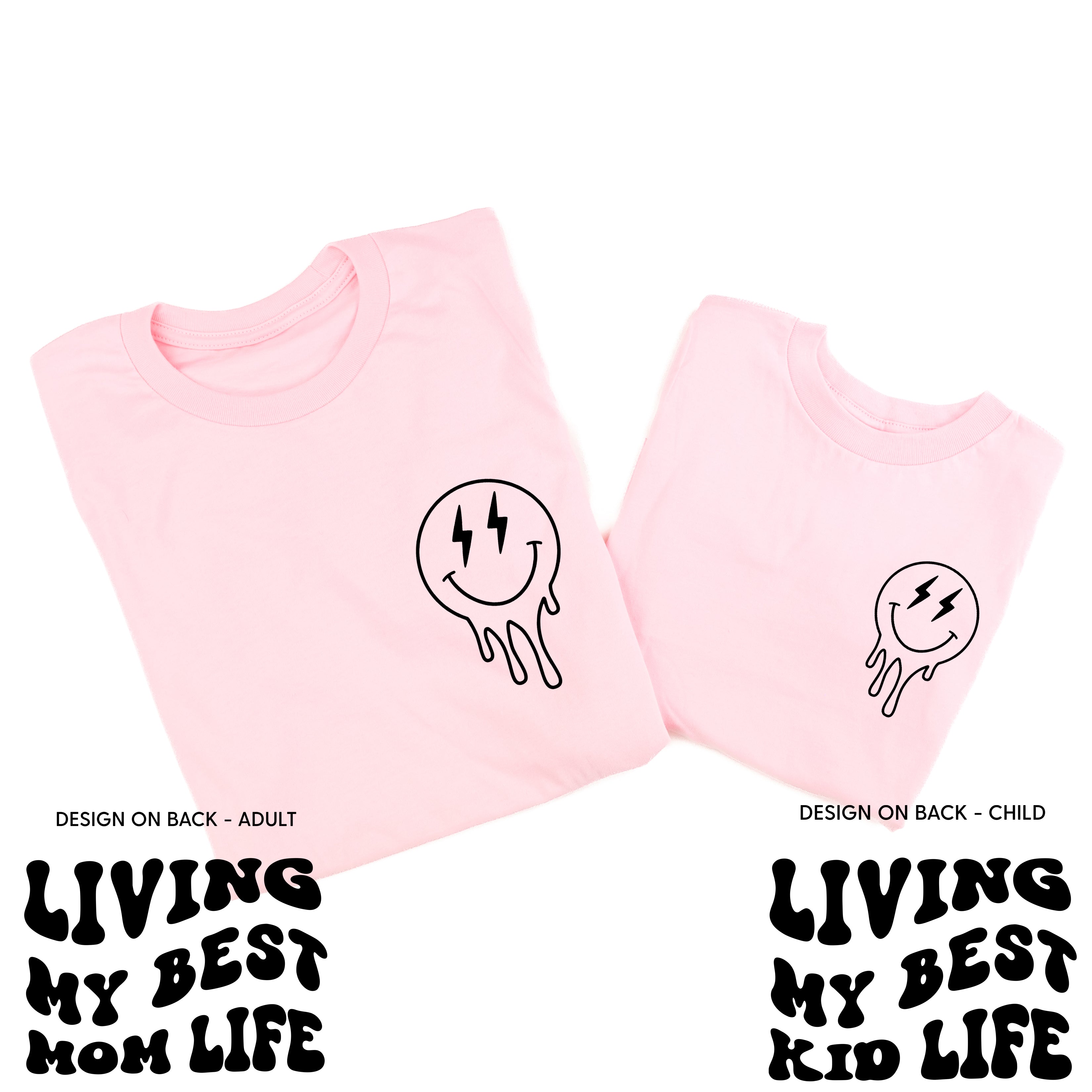 Living My Best Mom / Kid Life (w/ Melty Lightning Smileys) - Set of 2 Matching Shirts Little Mama Shirt Shop