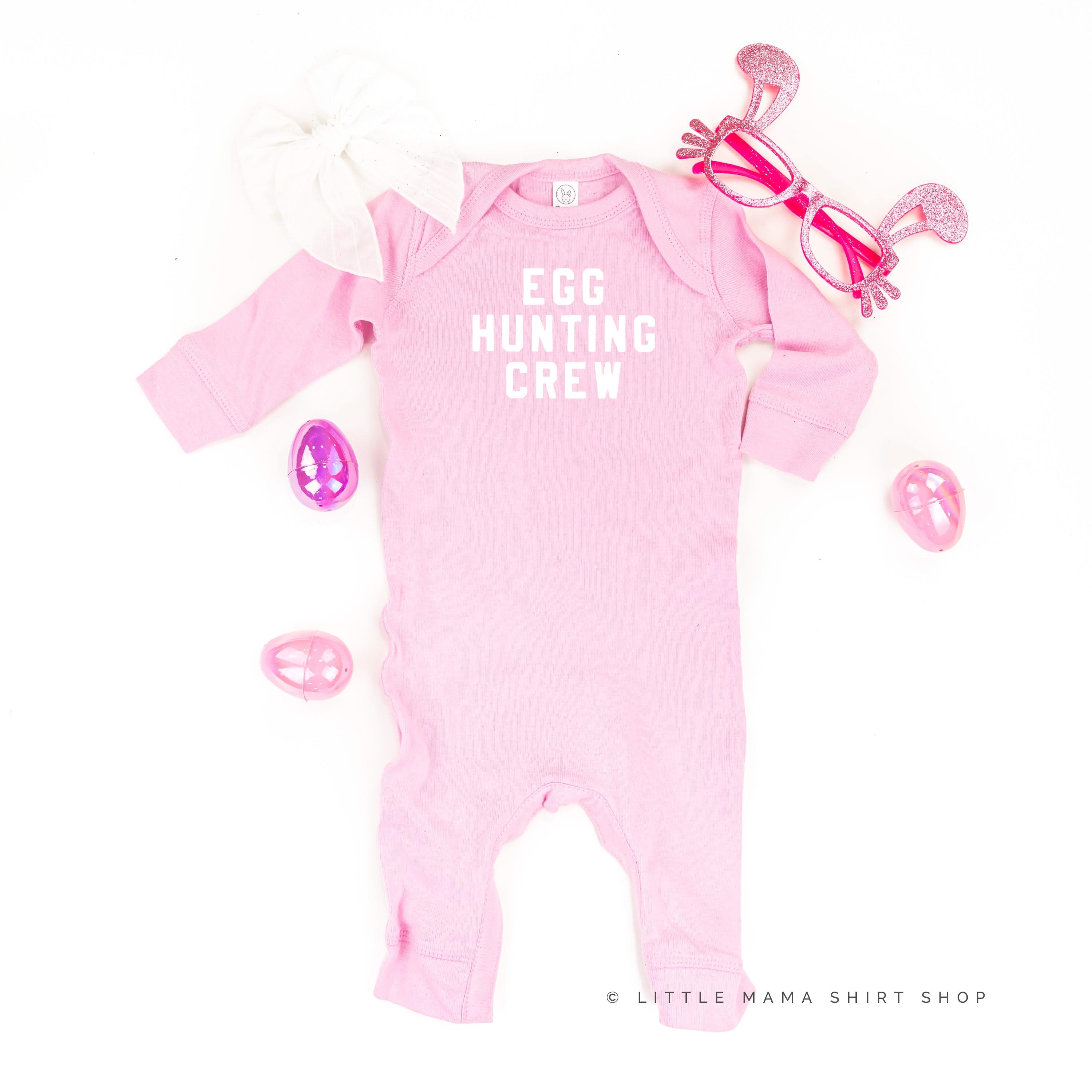 Block Font - Egg Hunting Crew - Baby Sleeper Little Mama Shirt Shop