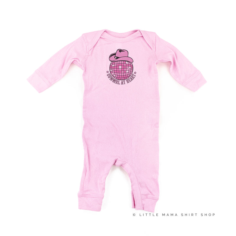 Cowgirl at Heart - Disco (Pocket) w/ Howdy x3 on Back - Distressed Design - One Piece Baby Sleeper