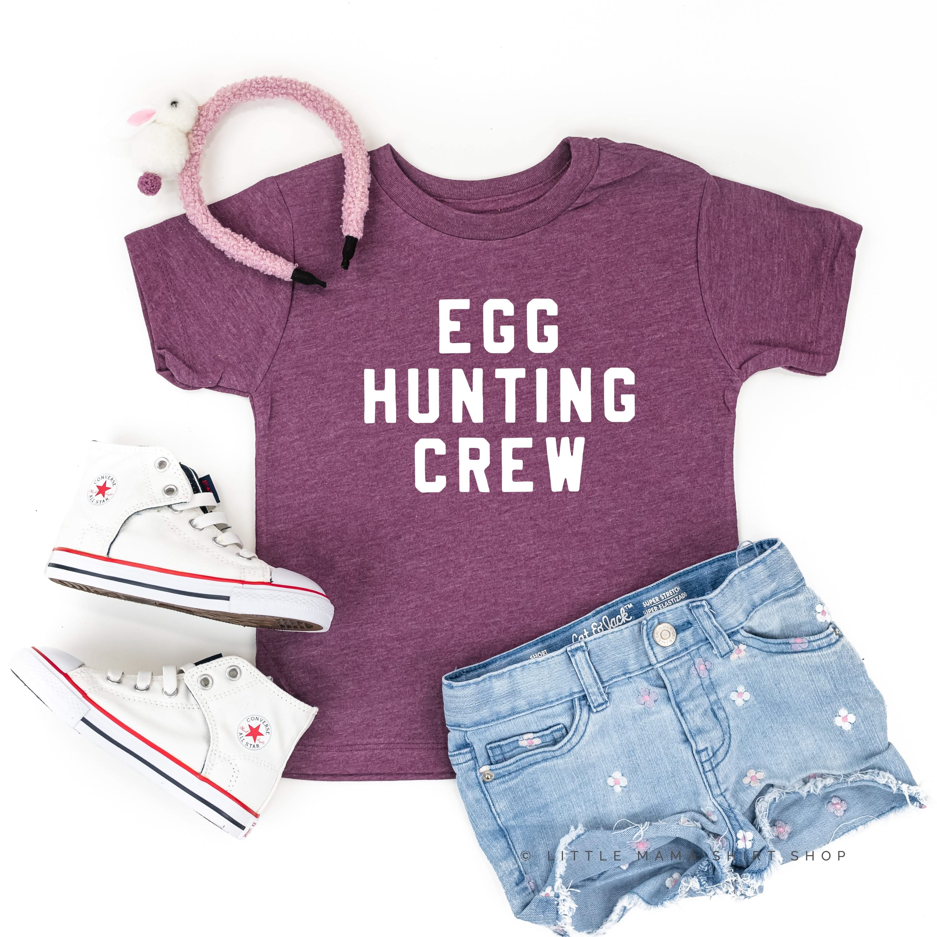 Block Font - Egg Hunting Crew - Child Tee Little Mama Shirt Shop