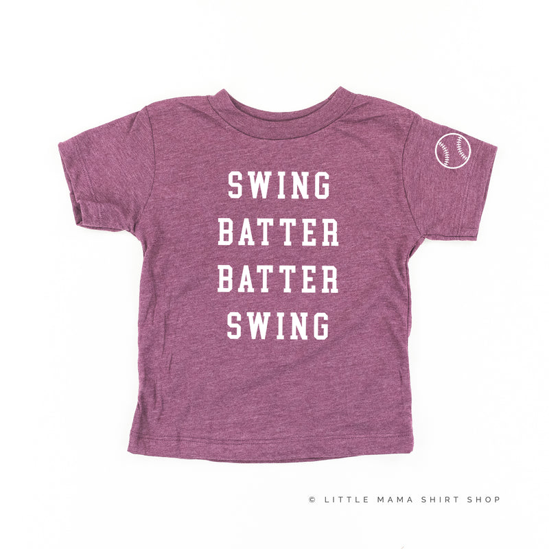 Swing Batter Batter Swing - Baseball Detail on Sleeve - Short Sleeve Child Shirt