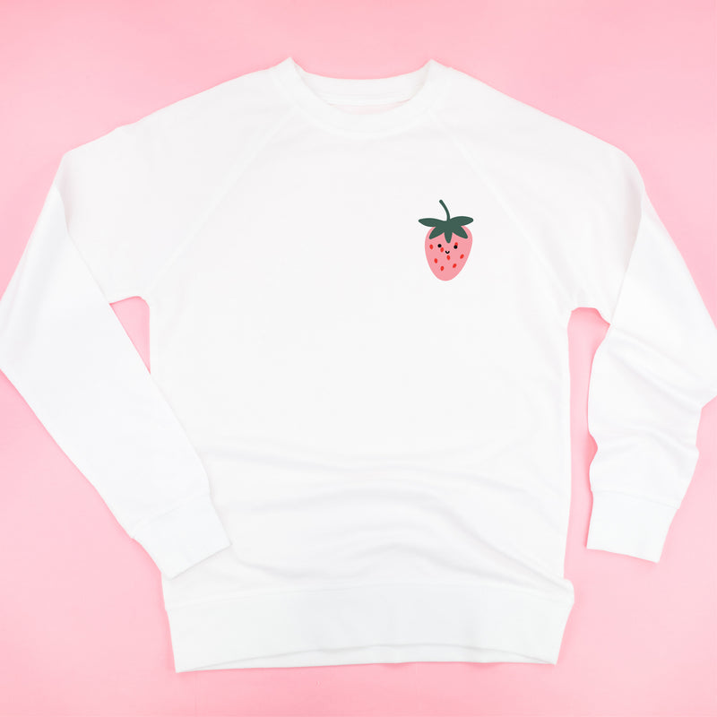Pocket Fruit (Front) w/ Group of Smiley Fruit (Back) - Lightweight Pullover Sweater