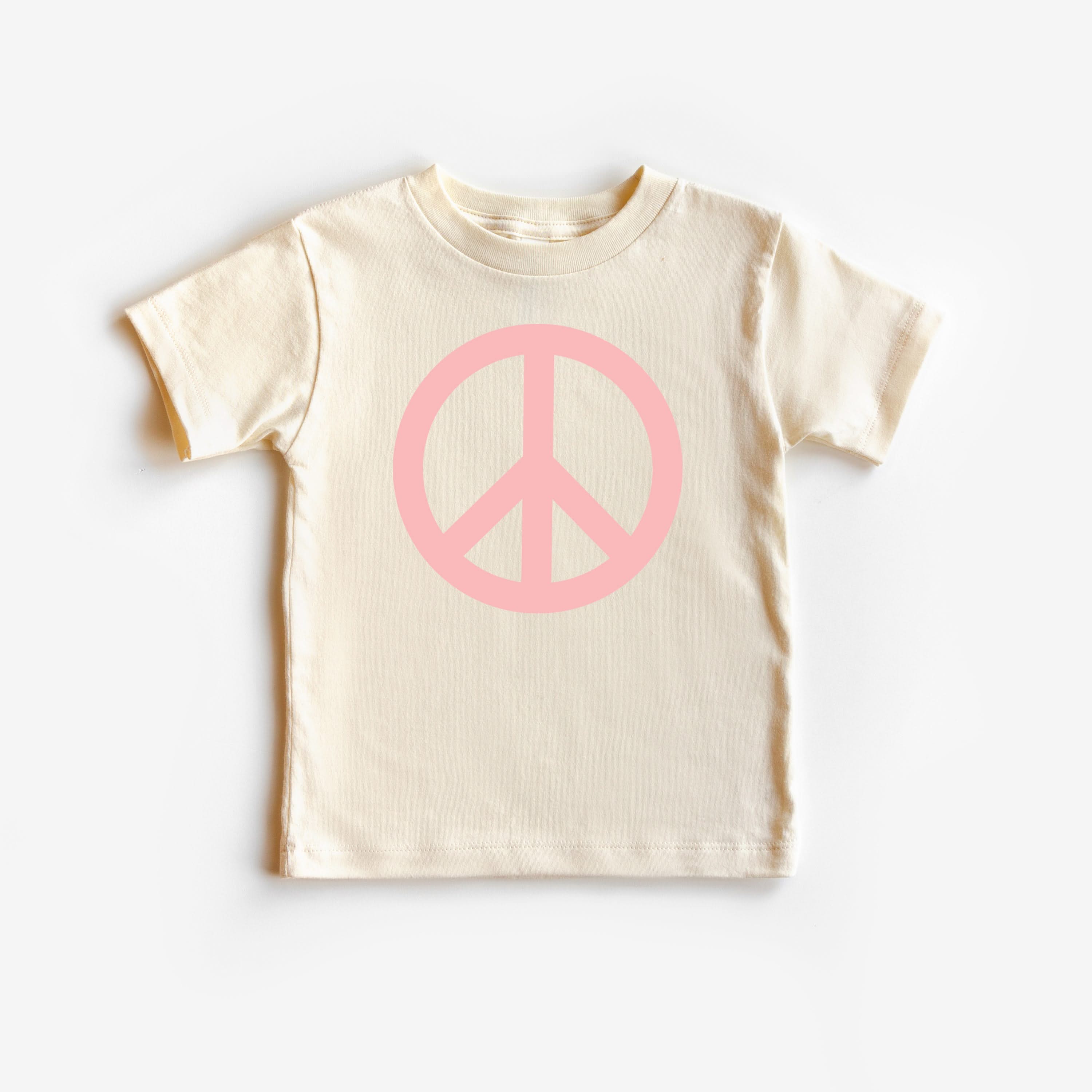 Peace Sign - Full Size Design on Front (Pink) - Short Sleeve Child Shirt Little Mama Shirt Shop