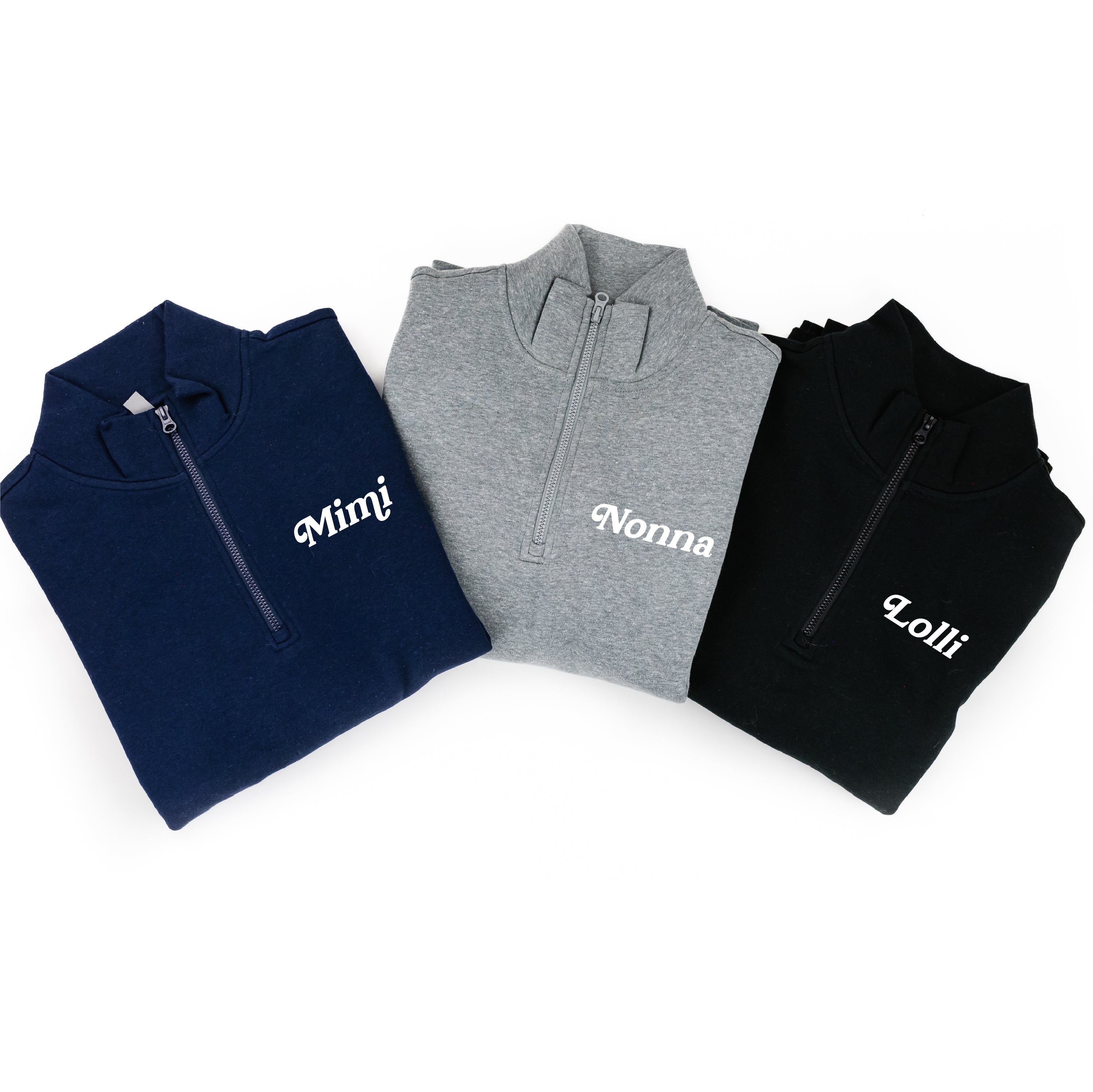 Mother's Day Quarter Zip Sweatshirt - Multiple Names + Colors Available (white thread) Little Mama Shirt Shop