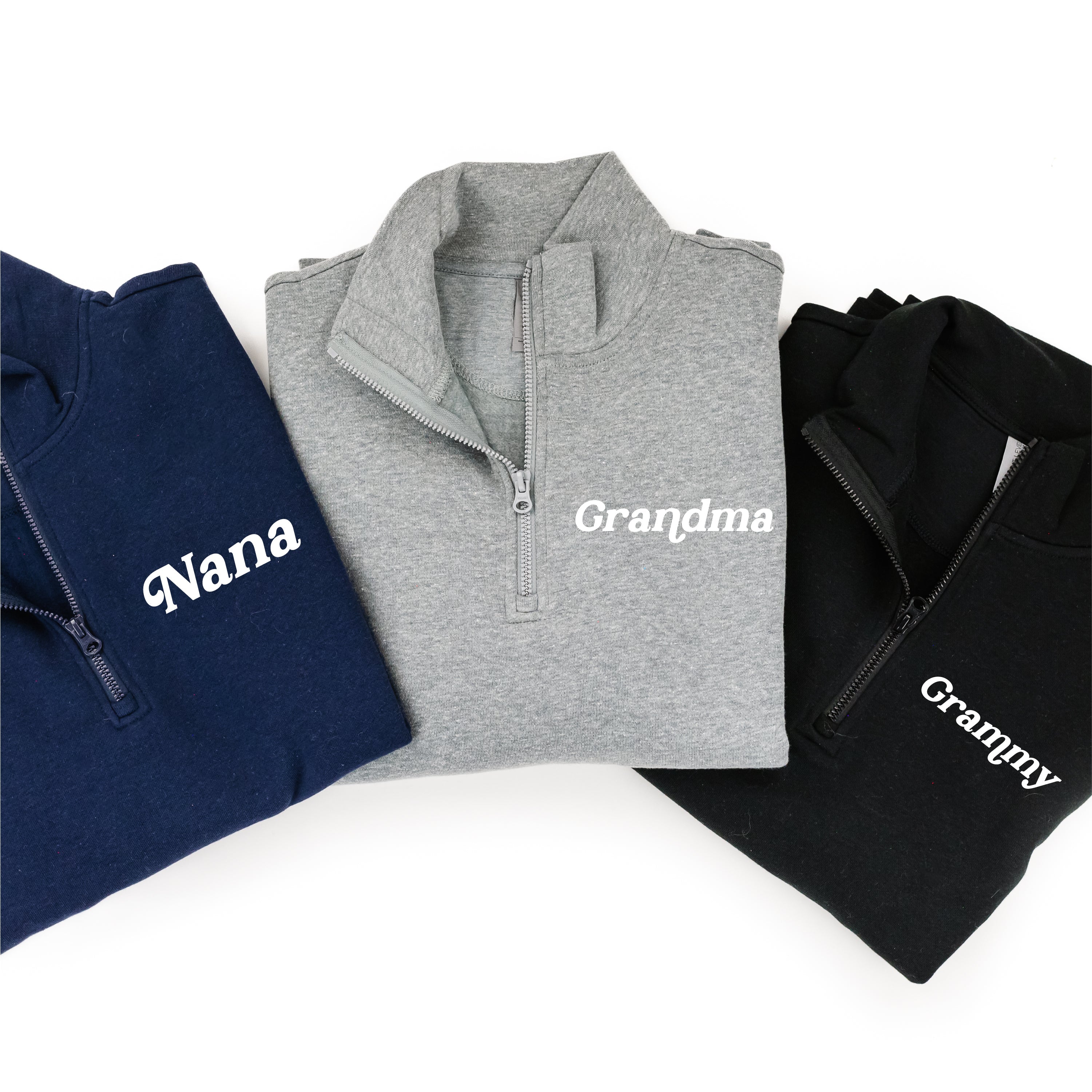 Mother's Day Quarter Zip Sweatshirt - Multiple Names + Colors Available (white thread) Little Mama Shirt Shop