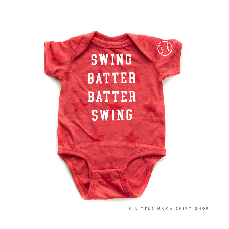 Swing Batter Batter Swing - Baseball Detail on Sleeve - Short Sleeve Child STAR Shirt