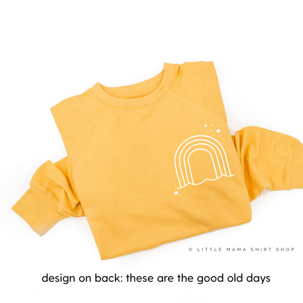 RAINBOW POCKET (Front) - THESE ARE THE GOOD OLD DAYS (Back) - Lightweight Pullover Sweater