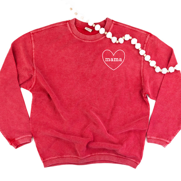 Red Corded Sweatshirt - Embroidered - Mama - (Heart Around)