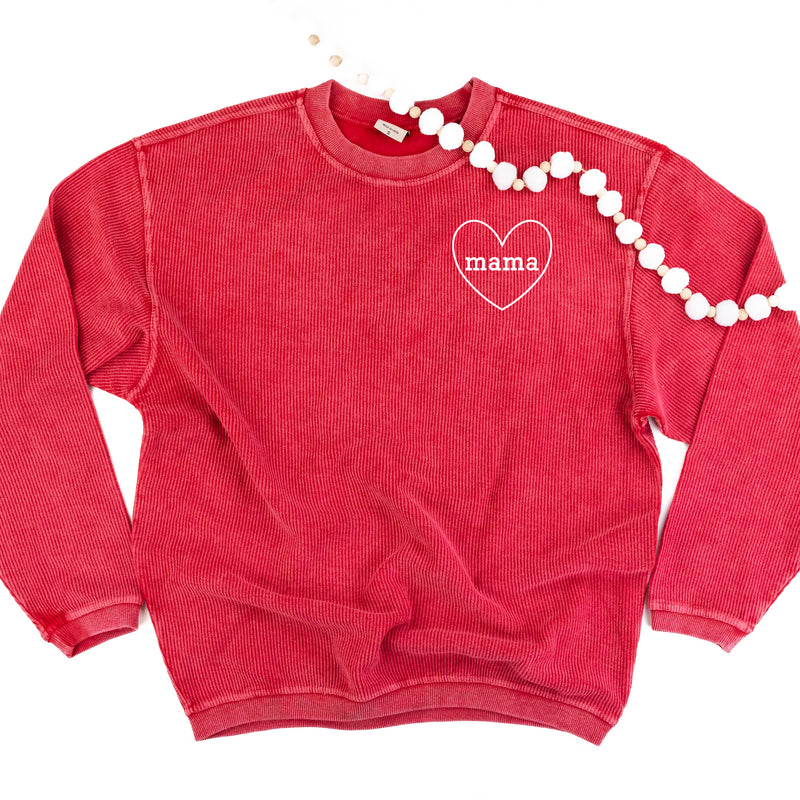 Embroidered Red Corded Sweatshirt - Mama (Heart Around)