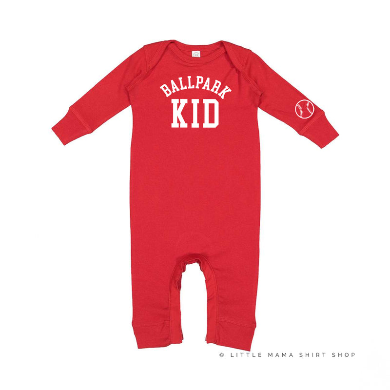 Ballpark Kid - Baseball Detail on Sleeve - One Piece Baby Sleeper