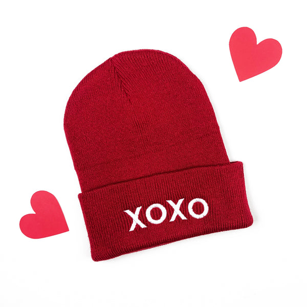 Child Beanie - XOXO - Dark Red w/ White