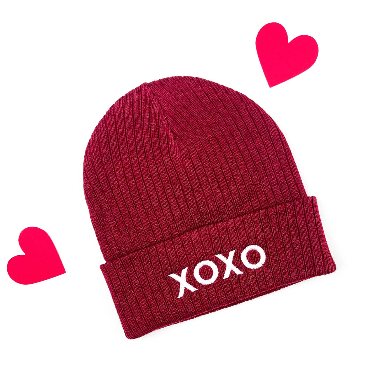 Ribbed Beanie - XOXO - Maroon Little Mama Shirt Shop LLC