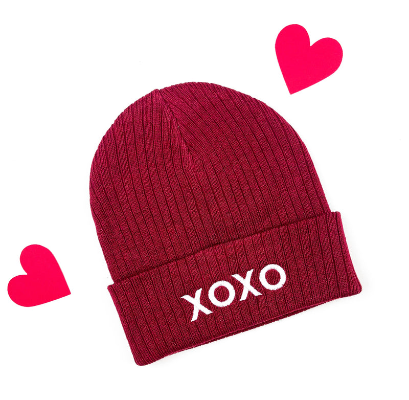 Ribbed Beanie - XOXO - Maroon