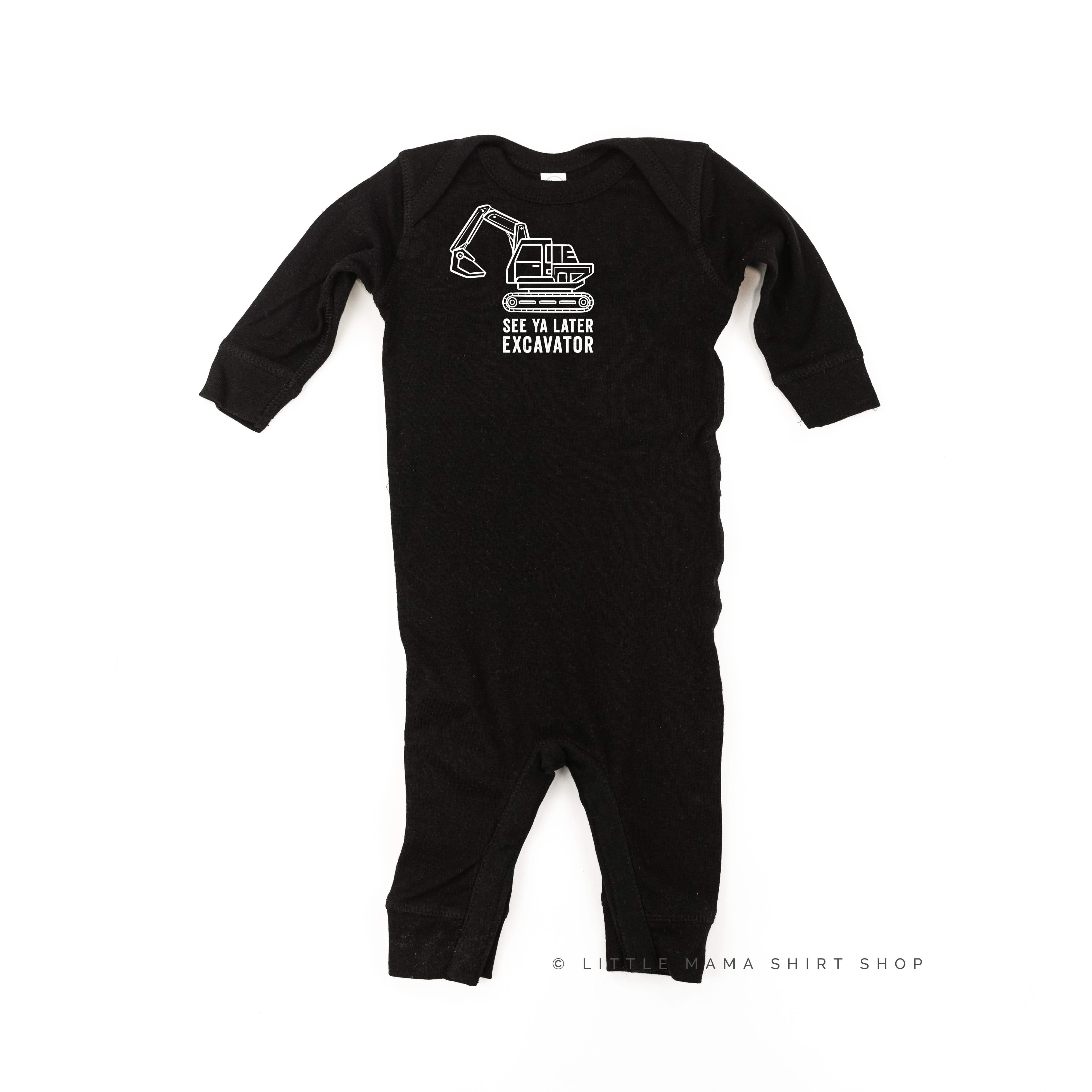 See Ya Later Excavator - One Piece Baby Sleeper Little Mama Shirt Shop