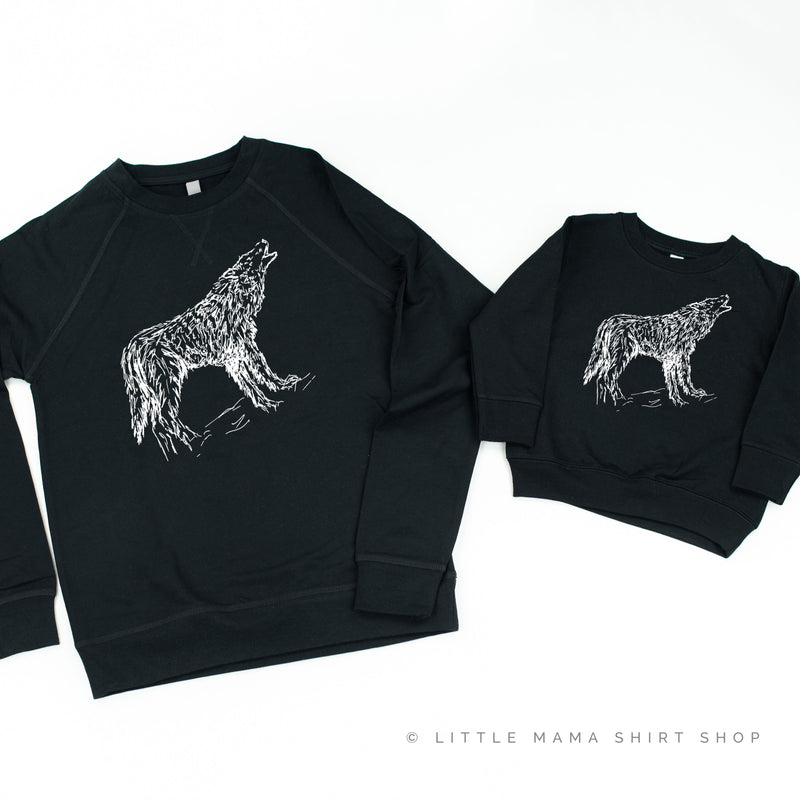 WOLF- HAND DRAWN - Set of 2 Matching Sweaters