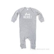 SHE'S HERE! - One Piece Baby Sleeper Little Mama Shirt Shop